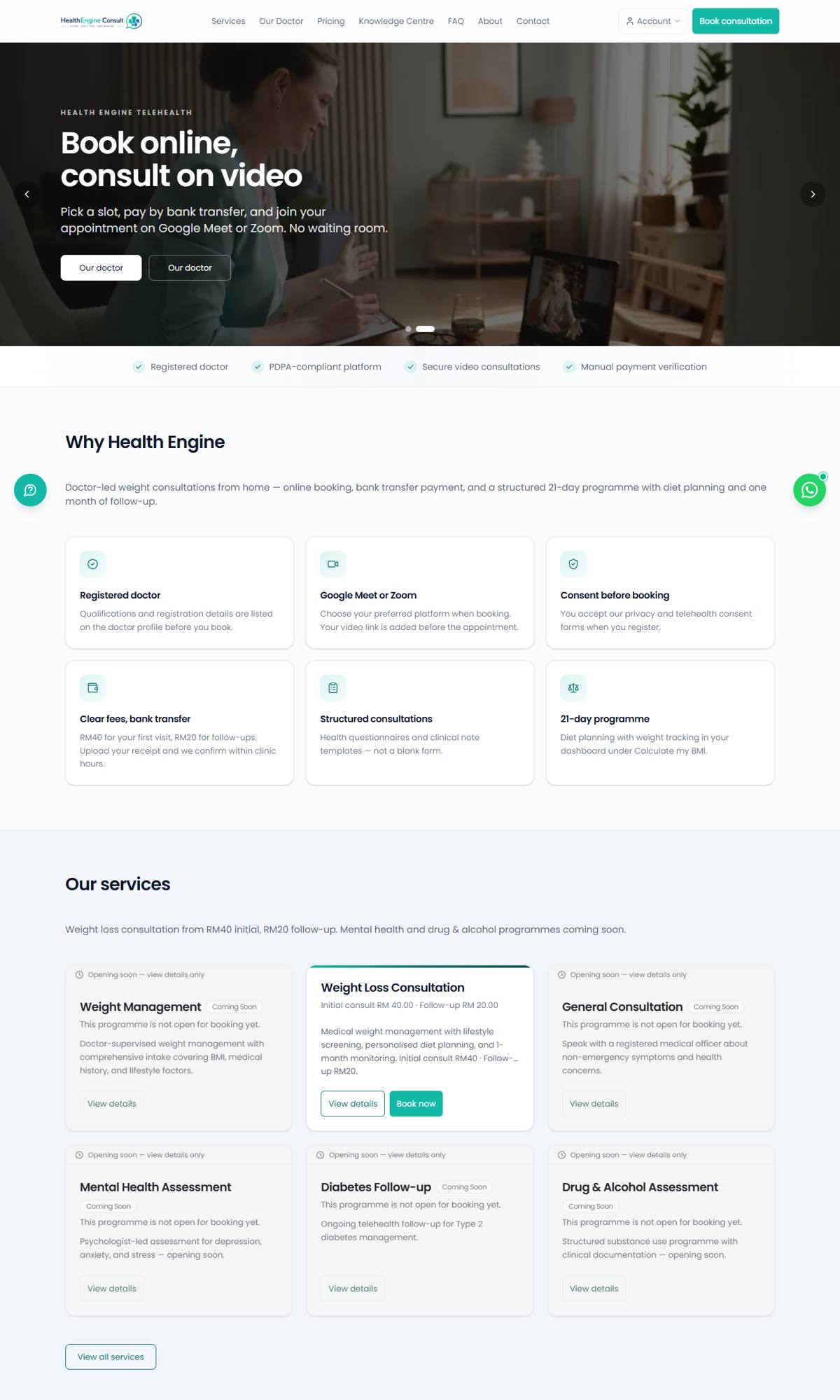 Health Engine Telehealth website, built by Fikzdev