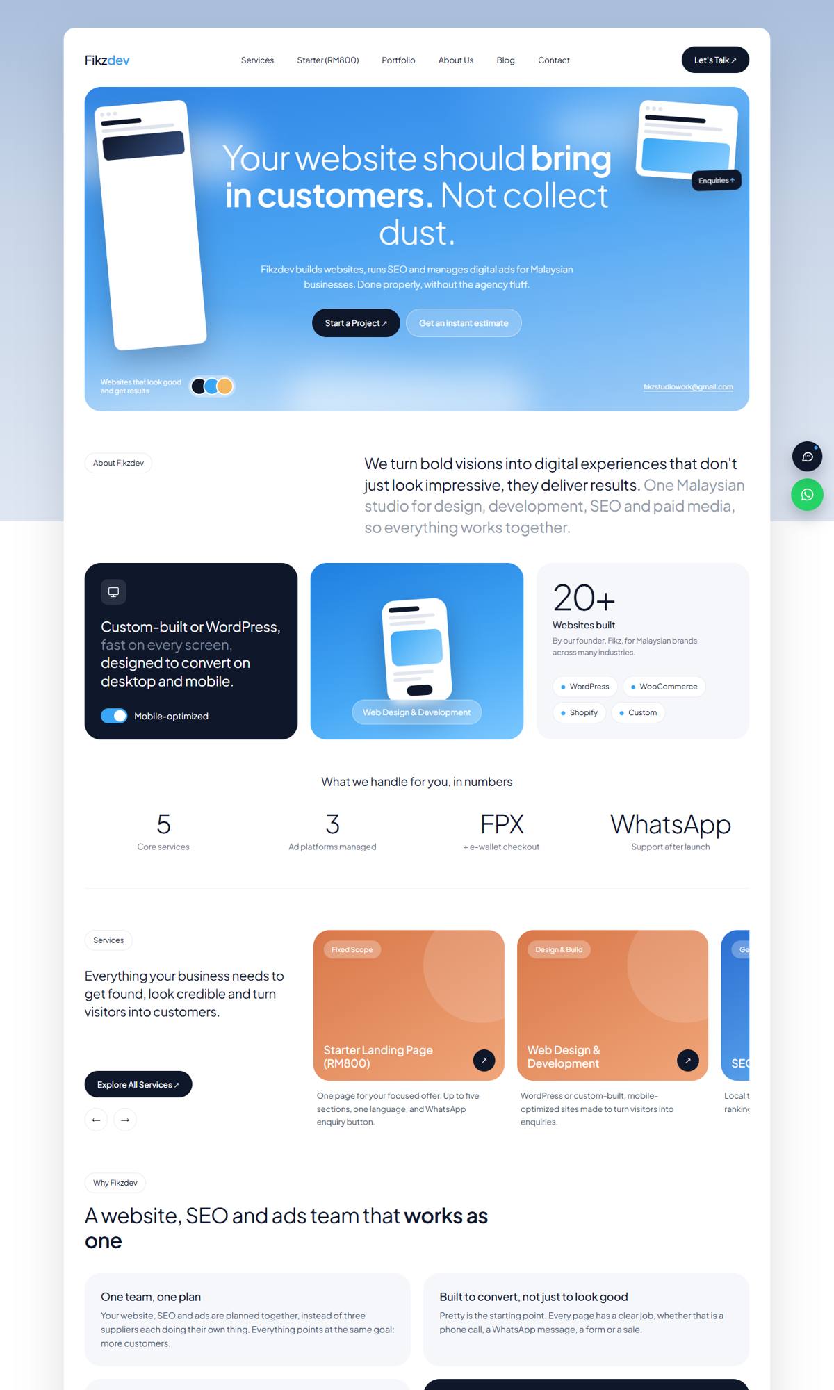 Fikzdev Studio (our own website) website, built by Fikzdev
